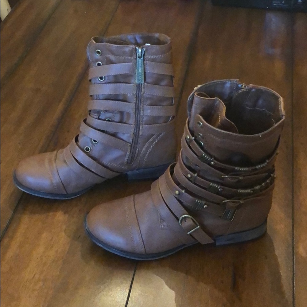 Vegan Leather Strappy Ankle Boots